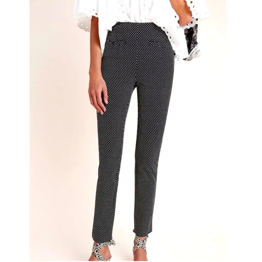 Anthropologie The Essential Slim Pants Black and White Polka Dots Women's Size 6